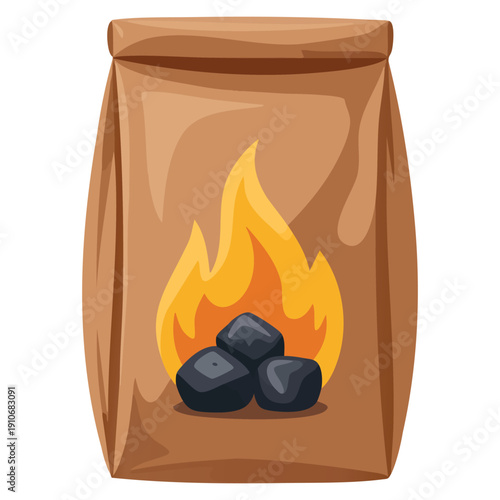 Vector illustration of bag of charcoal isolated suitable for grilling barbecue cooking fuel outdoor camping and rustic culinary design themes