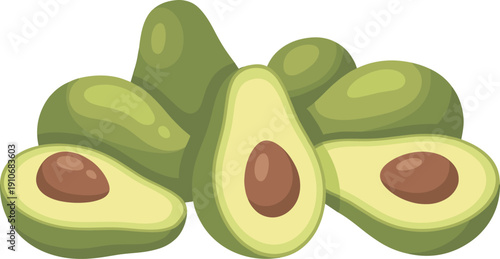 A cartoon illustration of sliced avocados.