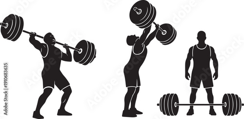 Weightlifting Silhouette Illustrations of Men Exercising with Barbell Weights