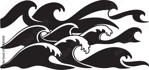 Black and white ocean waves graphic illustration design element