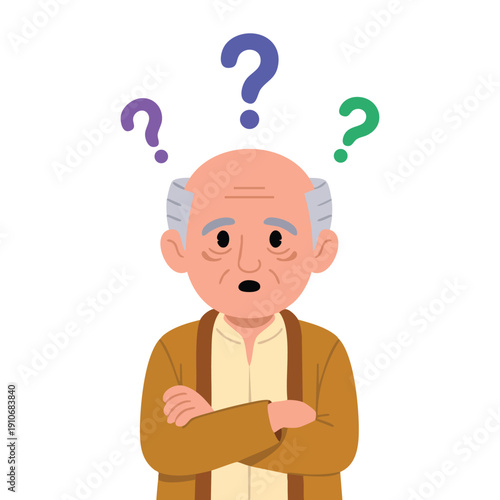 Vector illustration of dementia old man expressing aging mental health memory decline and elderly care awareness for medical education themes