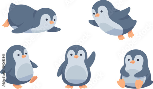 Cute cartoon penguins in various poses.