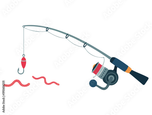 Vector illustration of fishing rod with worms on a transparent background flat style fishing items ideal for hobby sport fishing bait equipment and outdoor activity graphics
