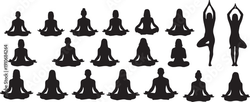 Yoga poses silhouettes for meditation and relaxation practices