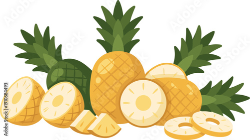 Illustration of pineapples and slices.