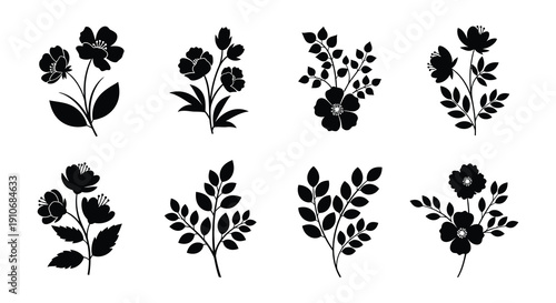 Black and white floral arrangements a collection of delicate botanical silhouettes