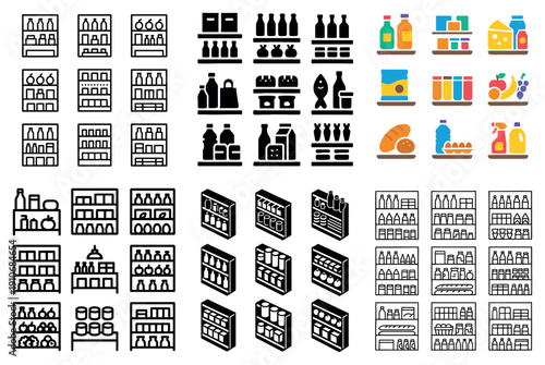 Grocery store icons collection illustrated