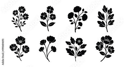 Black and white floral arrangements a collection of delicate botanical silhouettes