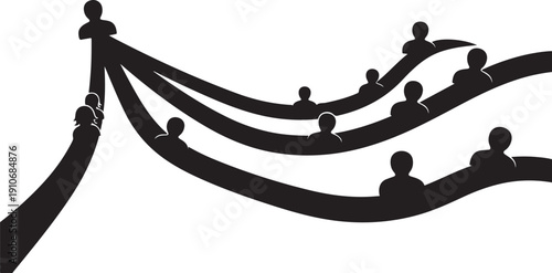 Teamwork and leadership concept with silhouetted people working together