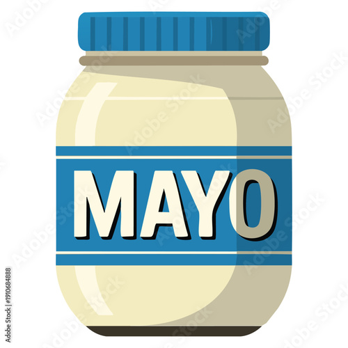 Vector illustration of jar of mayonnaise isolated object ideal for condiment packaging grocery branding kitchen food ingredient visuals