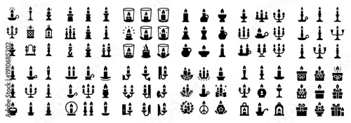 Candle and candelabra silhouette icons