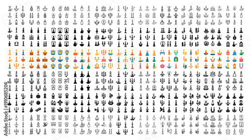 Diverse candleholder and lantern icon set