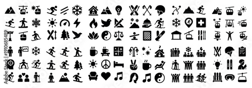 Winter sports and activities icons set