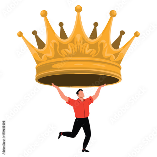 Vector illustration of narcissism businesswoman proud with crown love and stars around symbolizing narcissist people extreme self admiration concept