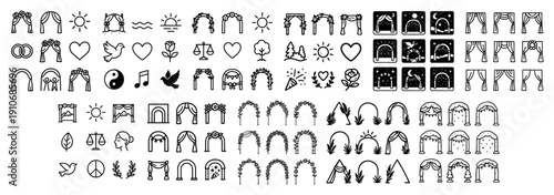 Elegant wedding arch icon set for celebrations