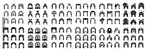 Wedding arch icons: elegant black and white set