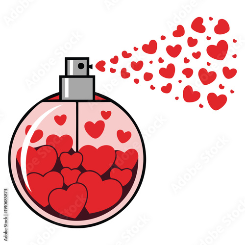 Vector illustration of perfume with hearts inside designed as a romantic card concept suitable for love messages, fragrance visuals, and elegant creative artwork