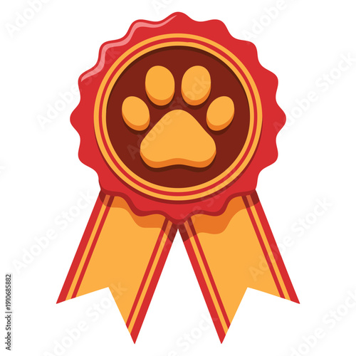 Vector illustration of pet paw award ribbon isolated suitable for animal prize badge pet show winner and achievement concept designs