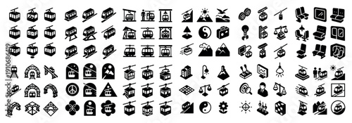 Cable car and mountain icons collection