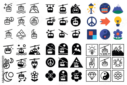Cable car icons and symbols collection