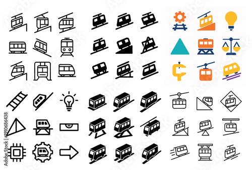 Transport icons: cable cars and trains