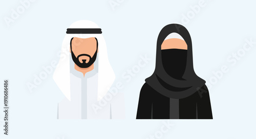 Middle Eastern man and woman in traditional clothing.