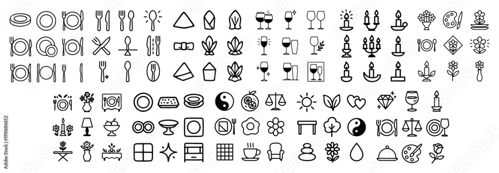 Obraz premium Home decor and dining icon set in line art