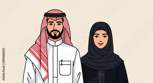 Middle Eastern man and woman in traditional clothing.
