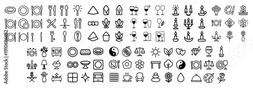 Home decor and dining icon set in line art