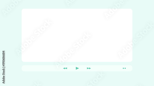 動画プレーヤーのインターフェース素材、ミントグリーンの再生画面フレームと操作パネルのベクターイラスト