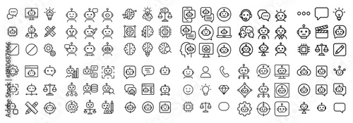 Ai icons collection: robots, chips, brains