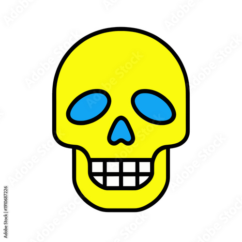 Yellow Skull Vector Icon With Blue Eyes