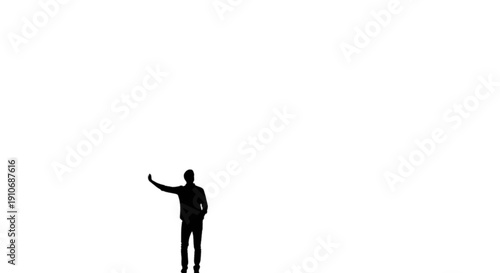 Silhouette of a person waving against a plain white background