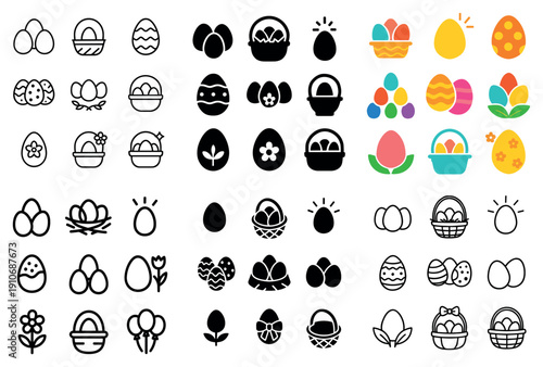 Easter egg basket icons collection