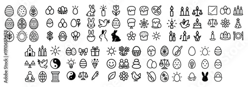 Easter and spring outline icon collection
