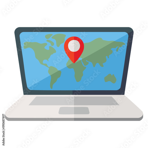 Vector illustration of working remotely using laptop on map pin representing distance work remote job virtual office and location independent working concept