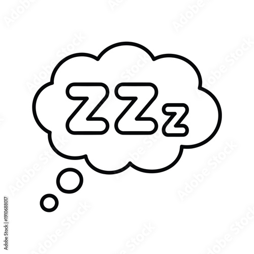 Simple black and white illustration of a sleep bubble with zzz lettering