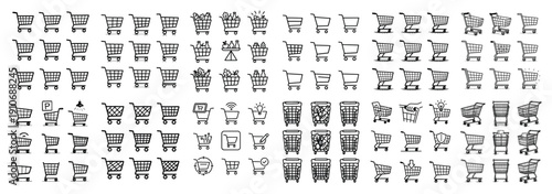 Shopping carts icon set: outline and sketch
