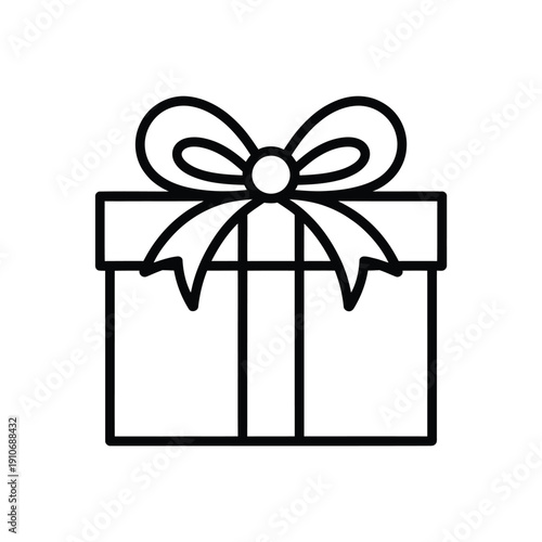 Simple black and white line drawing of a gift with a bow