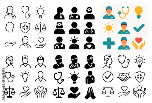 Healthcare icon set: medical professionals & tools