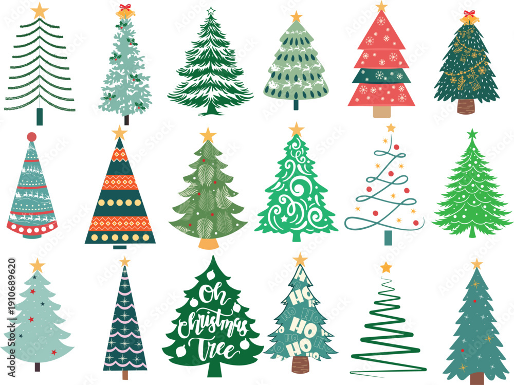 Obraz premium Collection of Stylized Christmas Trees for Holiday Decor