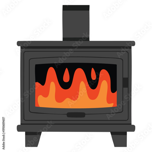 Vector isolated illustration of wood burning stove suitable for home heating interior fireplace equipment winter decor and rustic living visuals