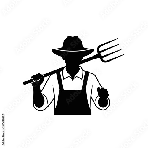 Silhouette of a farmer with a pitchfork giving a thumbs up gesture