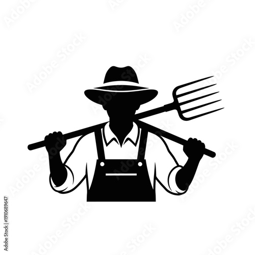 Silhouette of a farmer holding a pitchfork a symbol of agriculture