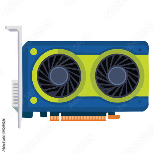 Video card processor icon flat vector illustration representing computer gpu cpu cooler hardware technology and digital performance components