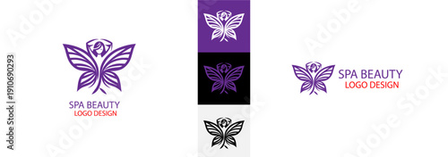 Elegant purple butterfly and woman silhouette logo vector for spa beauty salon and wellness center branding