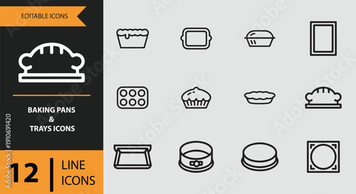 Baking Pans and Trays Icons outline icon set.Baking pans and oven tray outline icons