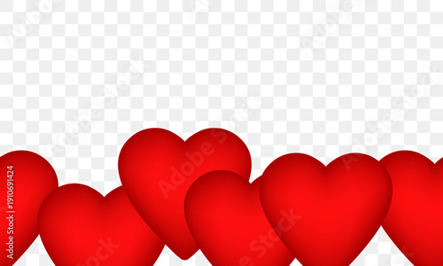 Hearts seamless border. Vector frame isolated on transparent background.