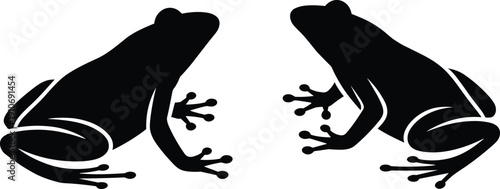 Black frog silhouette illustration featuring two symmetrical frogs facing each other in crouched position, minimalistic animal artwork design for decorative, creative, and wildlife-themed projects