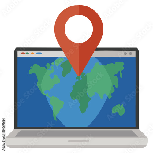 Working remotely with computer laptop on location map pin showing remote job distance work virtual office working anywhere lifestyle freedom and digital career concept